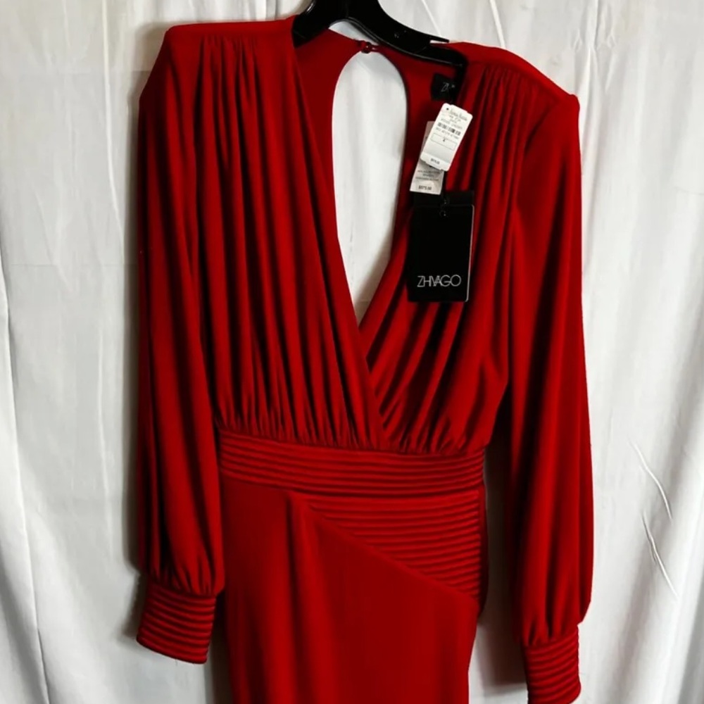 Zhivago Red Plunge Midi Dress - Picture 3 of 10